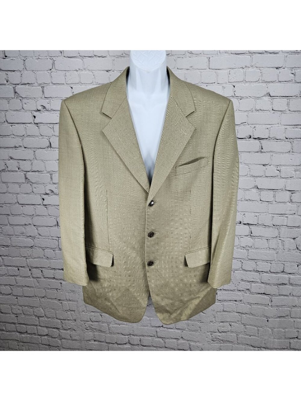 Jones New York Tan Wool Silk Sharkskin 3 Button Ventless Blazer Sport Coat 42R